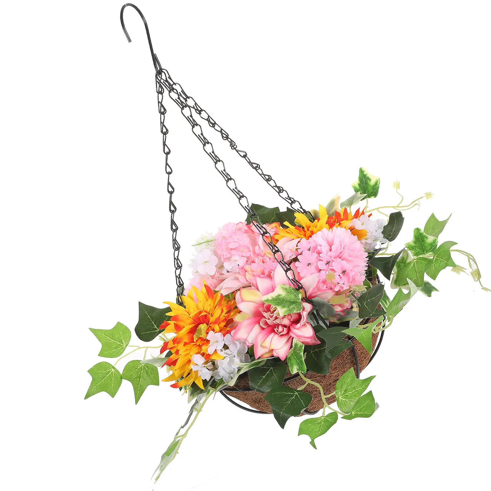 

Artificial Flower in Coconuts Lining Hanging Basket Decor for Home Wall Decoration Simulation Flowers Indoor Outdoor Garden Fake