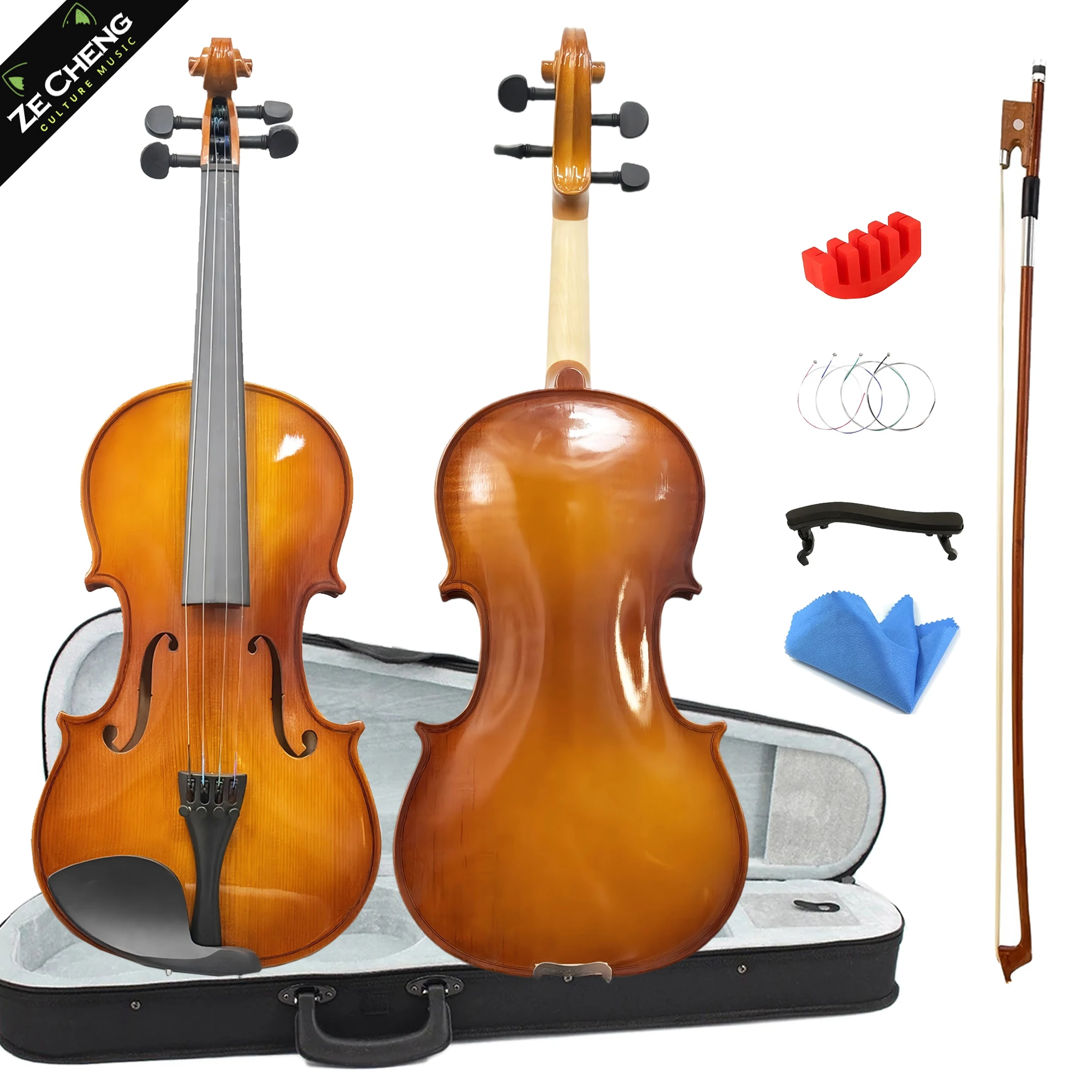 Handmade Violin 4/4, Rich in Tone, Student Violin, Suitable for Beginners to Practice, Full-Size Violin 4/4 3/4 1/2 1/4, Comes with Case, Bow, Shoulder Rest, and Strings