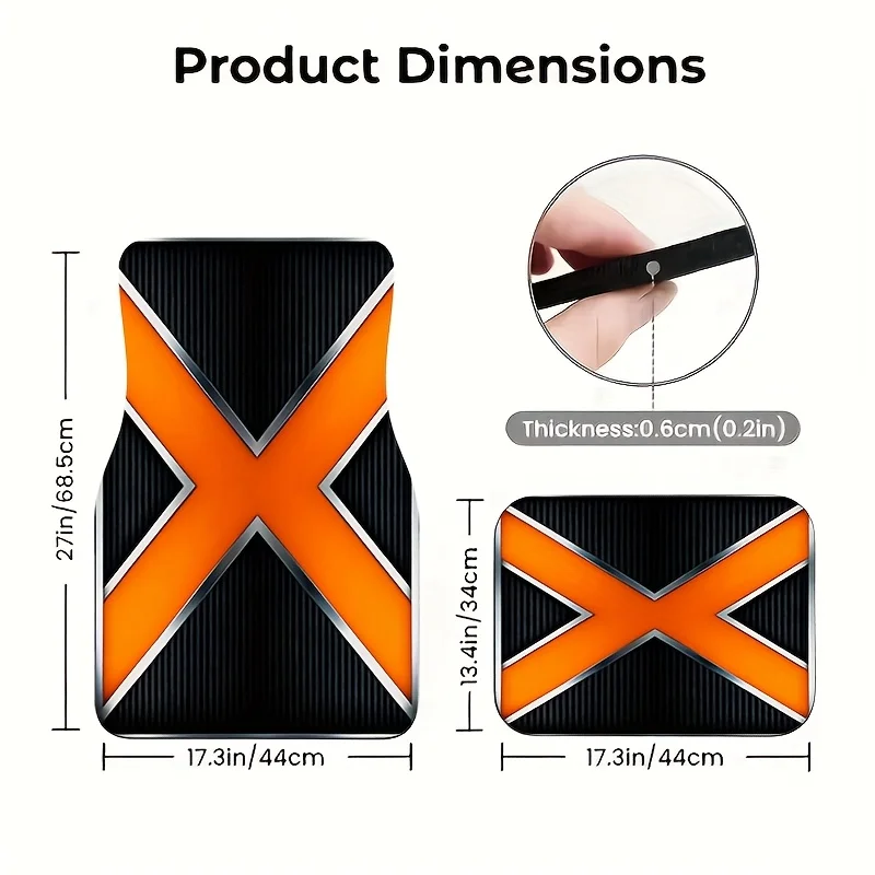 4pcs Of Black And Orange X-Shaped Gaming Style Car Floor Mats, Trendy And Durable, Anti-Slip Universal Mats With Easy-To-Clean L