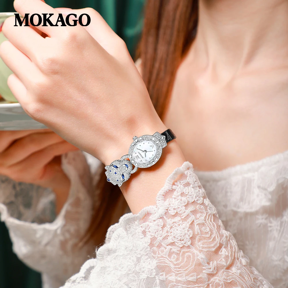 2025 креативные брендовые модные кварцевые часы для женщин с леопардовыми шипами и бриллиантами, роскошные женские наручные часы с кожаным ремнем, ювелирные часы