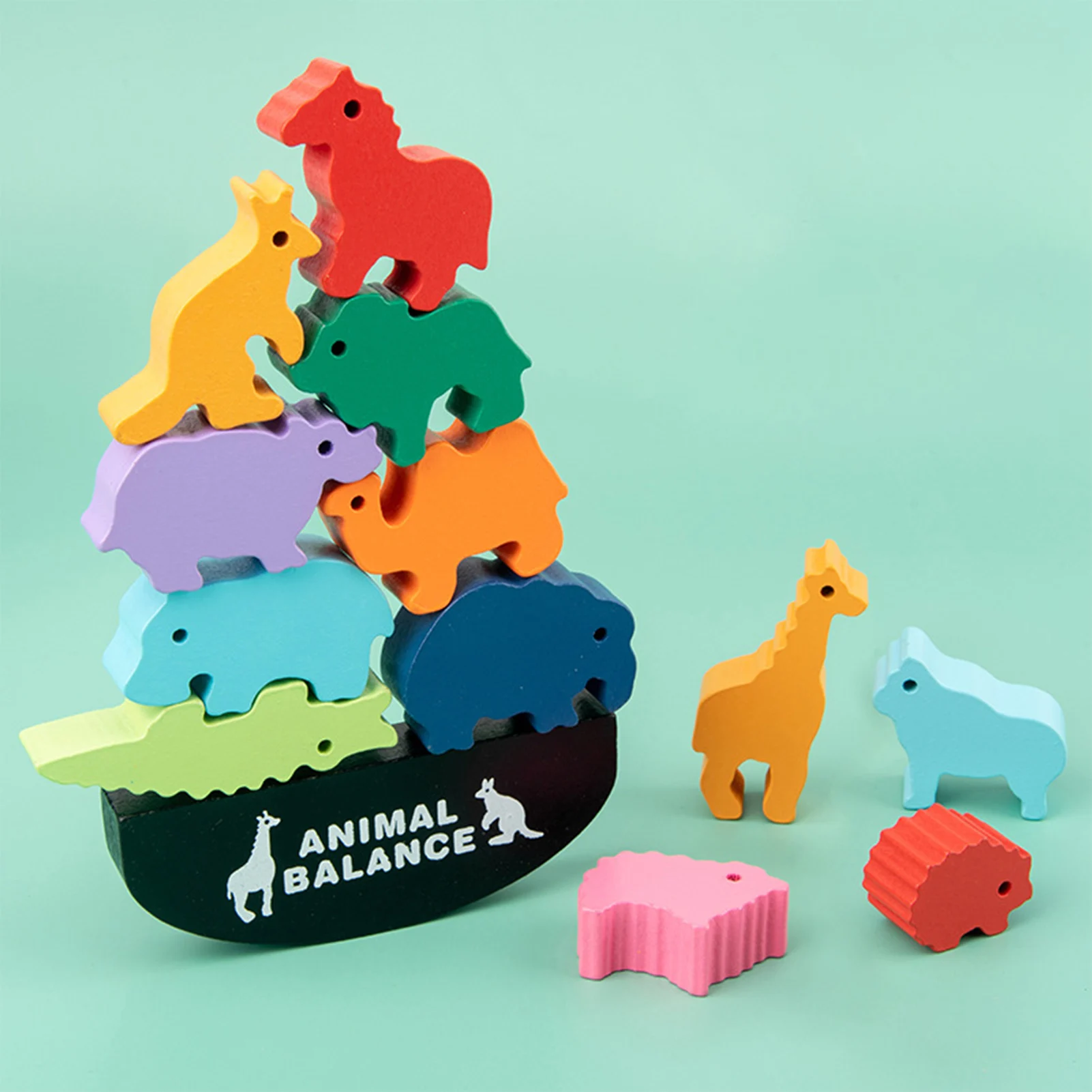 Bloques de construcción de animales para niños, juguetes de apilamiento de equilibrio, madera multicolor, bloques de entrenamiento lógico, juguete para niños, regalos educativos