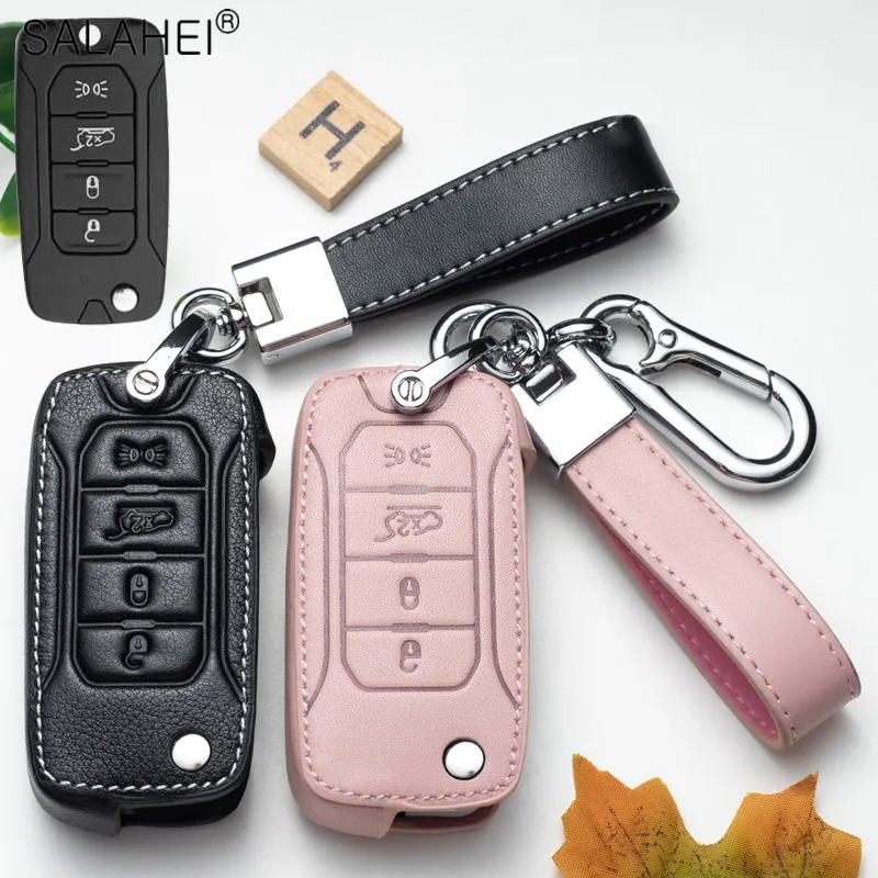 

Leather Car Key Remote Case Full Cover Protection Holder Shell For Jeep Renegade 2016 Flip Folding Auto Keychain Accessories