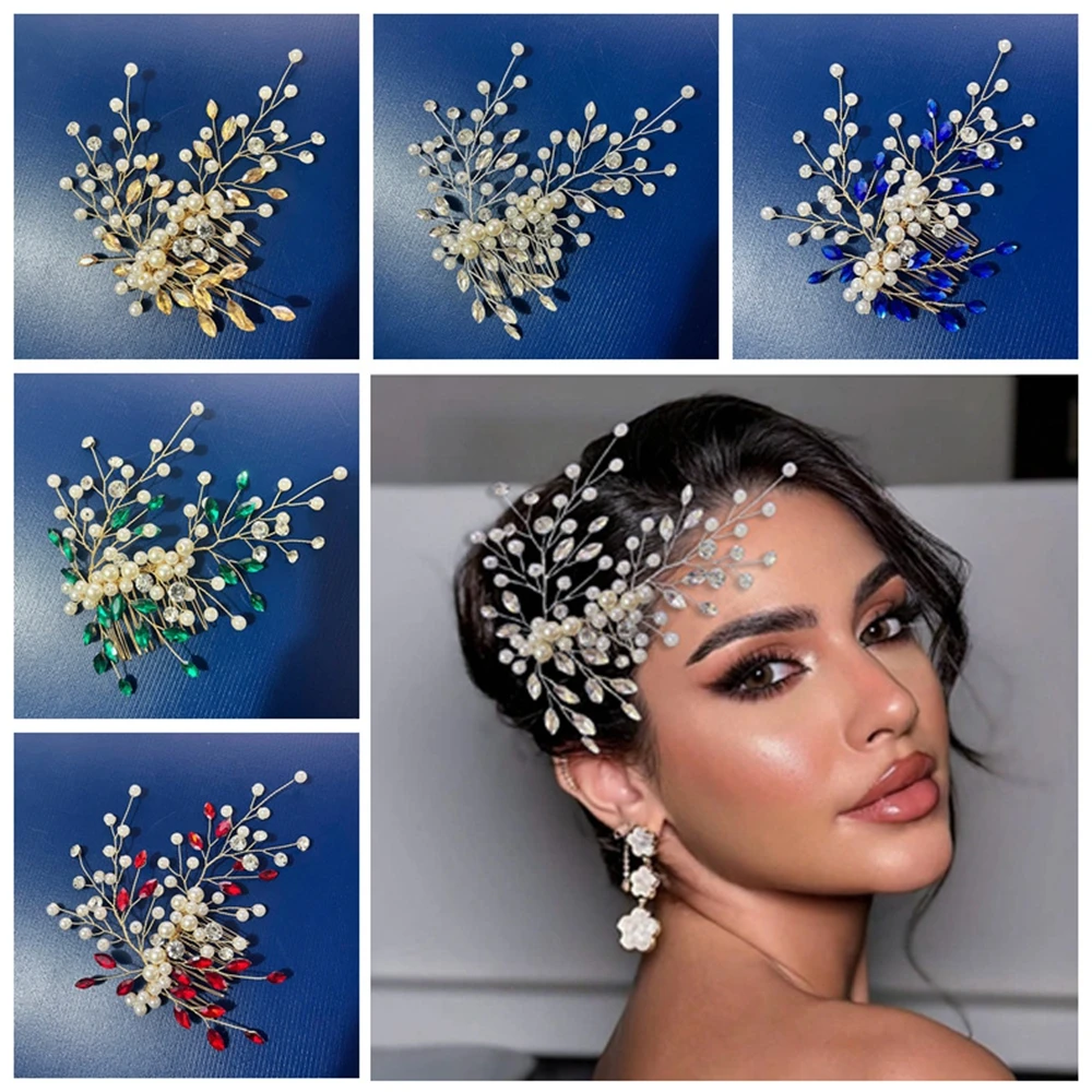 

DZ216 Wedding Comb Colorful Bride Hair Accessories Silver Rhinestone Bridal Headwear Pageant Tiara Woman Headdress Headpiece