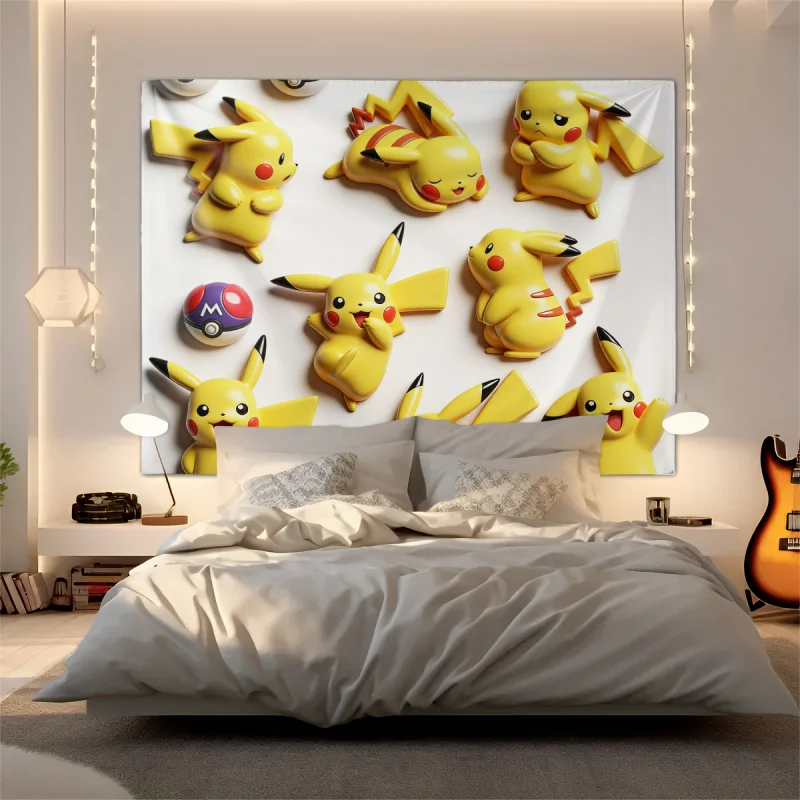 Tapiz 3D de Pikachu de Pokémon, diseño lindo emergente, pancarta, fondos para dormitorio infantil, sala de juegos, guardería, decoración de pared elegante, regalo para fans