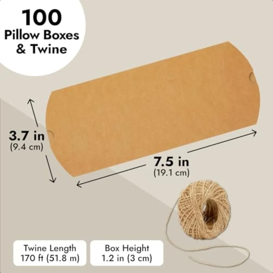 Pudełka na prezenty z papieru, etui na karty podarunkowe, 100 sztuk, brązowy papier, 19 x 9,4 x 3 cm, kartonowe woreczki z jutowym sznurkiem