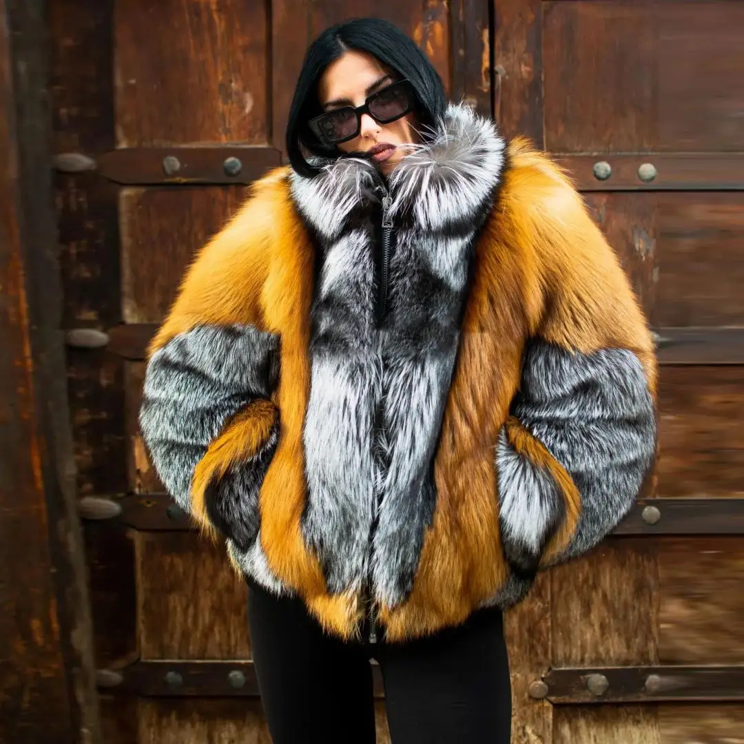 

Real Fox Fur Coats With Stand Collar New Fashion Women Whole Skin Genuine Fox Fur Jacket Winter Fashion Fur Overcoats Luxury