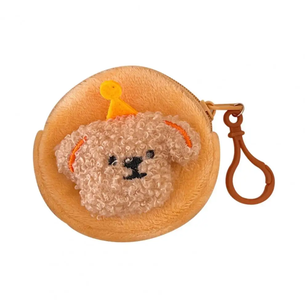 Puppy Bag Keychain Pendant Cute Plush Puppy Coin Purse with Clip Zipper Closure Soft Fabric Mini for Earphones for On-the-go