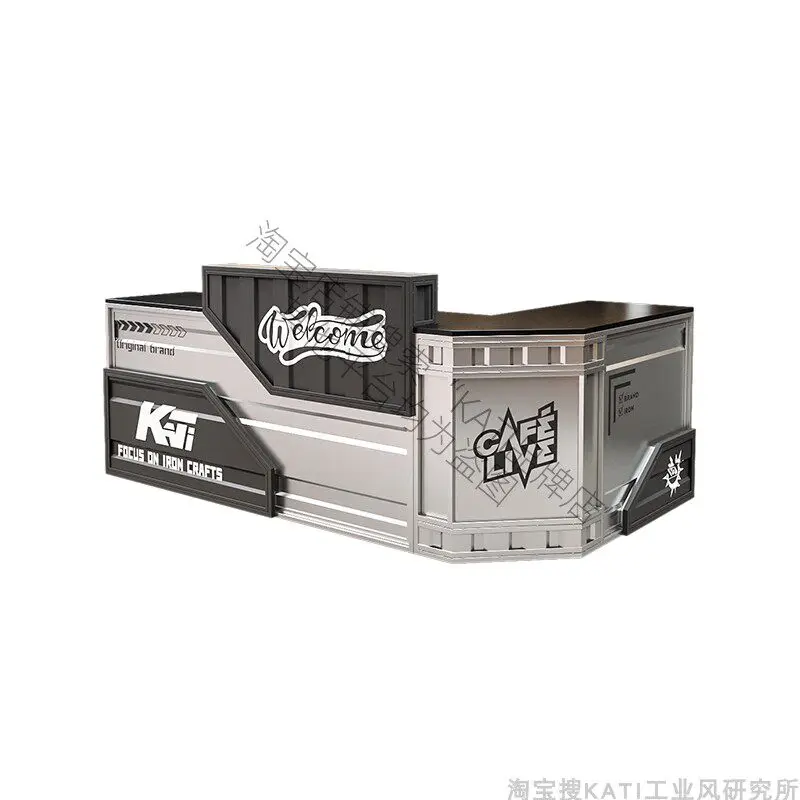 Industrial wind checkout page container bar bar creative gym front desk