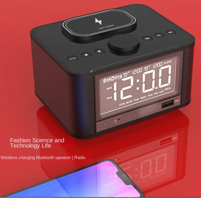 Home wireless charging desktop multi-function Bluetooth speaker LED digital alarm clock stereo Bluetooth audio electronic gift