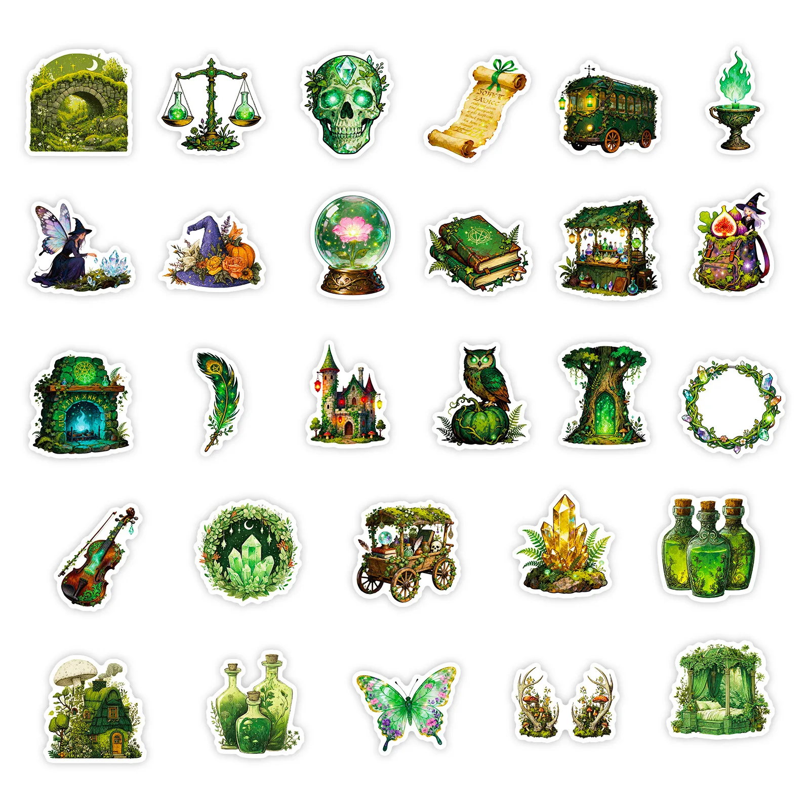 10/56 قطعة ملصقات الغابات السحرية الإبداع الساحرة الأخضر الكتابة على الجدران الديكور DIY بها بنفسك دفتر حقيبة الغيتار الهاتف الثلاجة الشارات #6