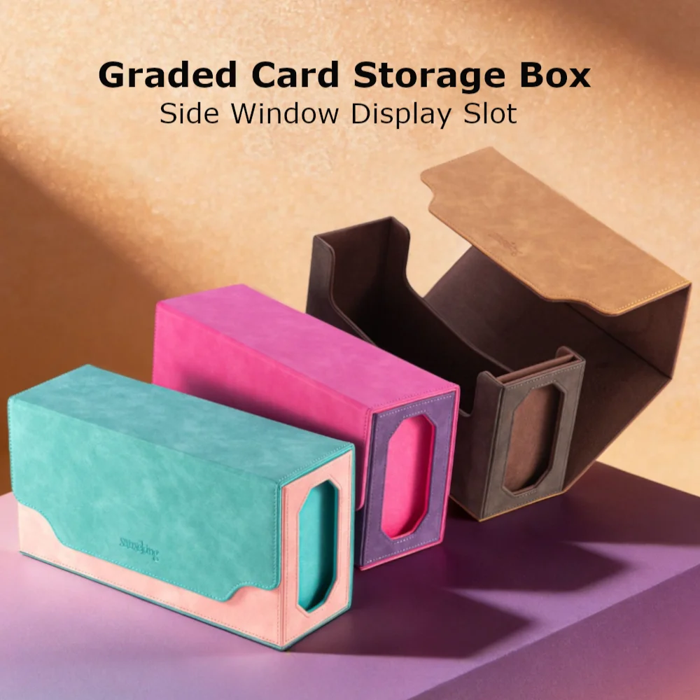 PU Leather Graded Card Box with Side Window Display Holds 45Pcs 35PT PSA Slabs Trading Card Storage Organizer for BGS CGC TCG