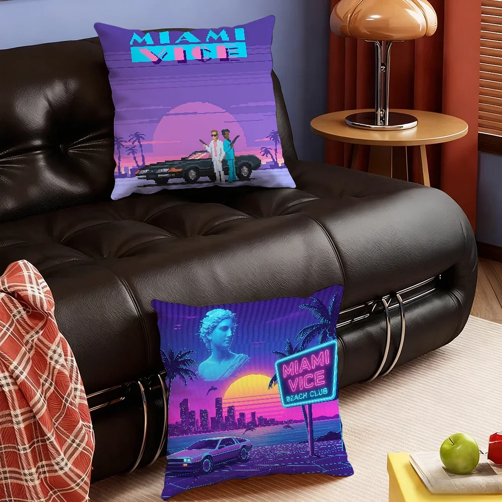 TV M-Miami V-Vice cushion cover Soft Smooth Pillow Case Hidden Zipper Washable Decorative Couch Office Gift