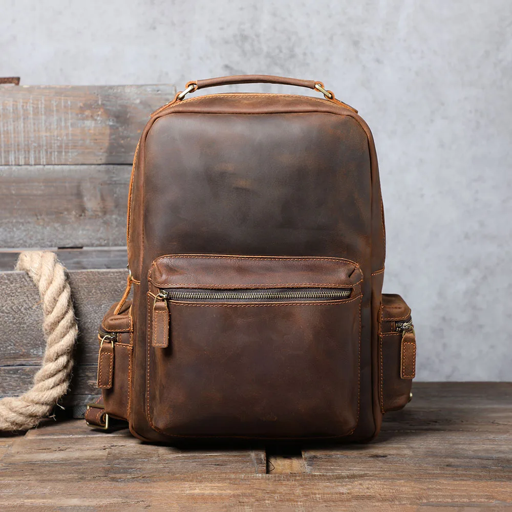 S.WORKER Vintage Echtleder-Rucksack für Herren, Große Laptop-Schultertasche aus Rindsleder, Klassische Vintage Crazy Horse Schultasche für Reisen – Detail 7