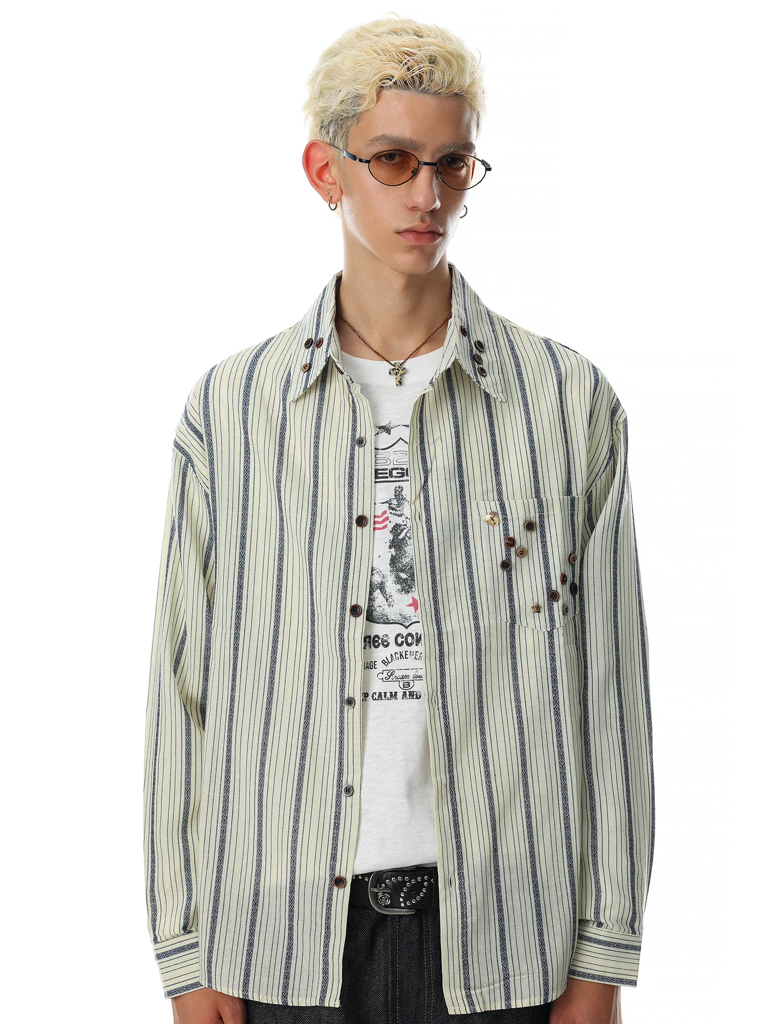 American Retro Striped Color Block Long Sleeve Men's Shirt Loose Fit Button Design Cotton Polyester Blend Comfortable Breathable
