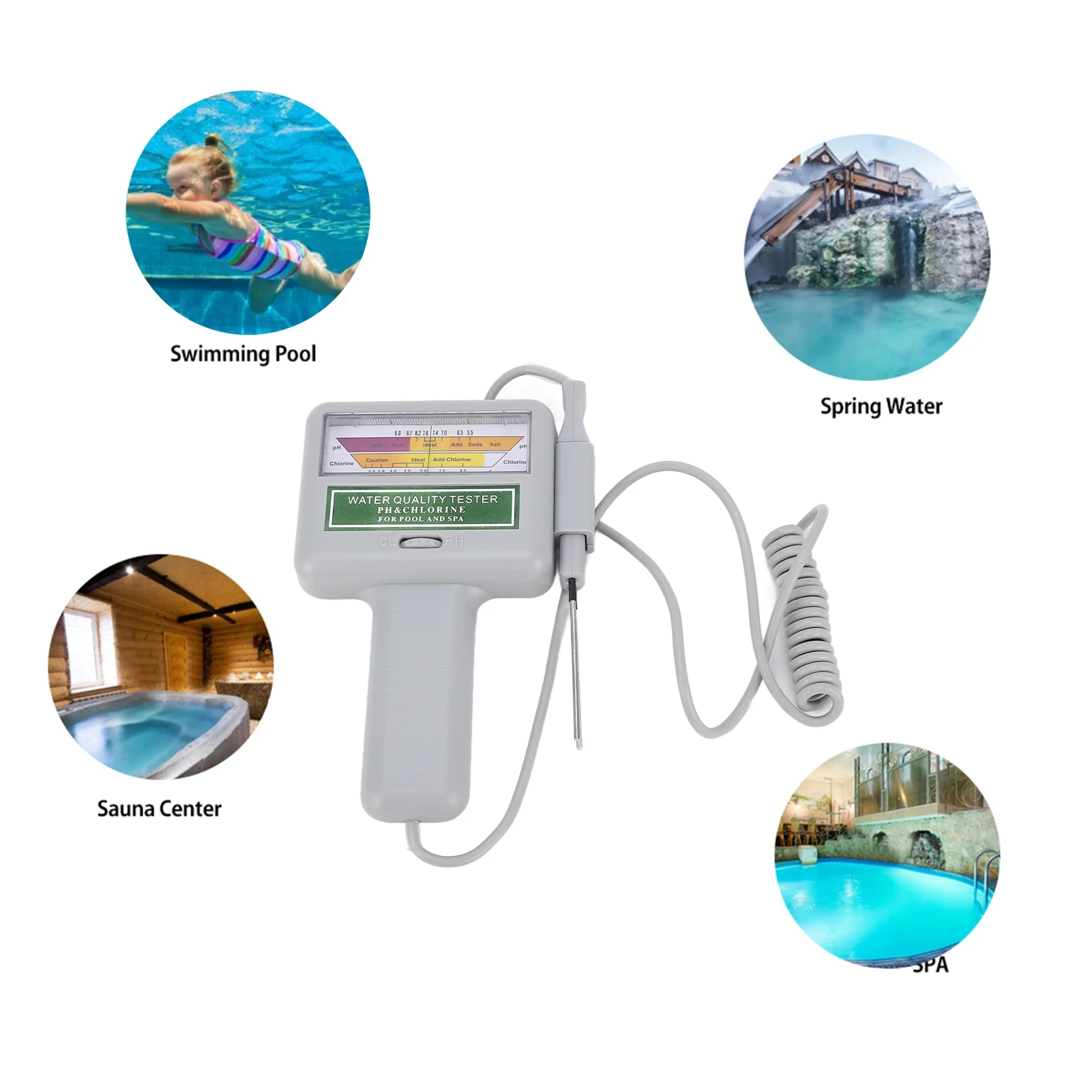 Portable PH Tester Chlorine Meter Swimming Pool Spa Water Quality Monitor Checker