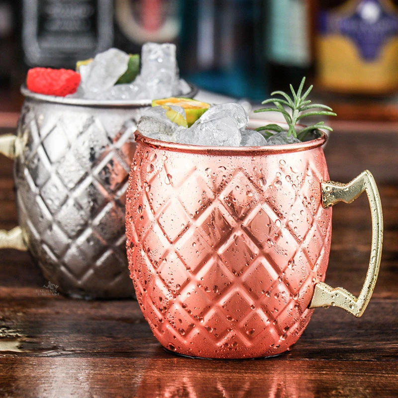 8 قطع مطروق موسكو البغل أكواب النحاس مجموعة-الفولاذ المقاوم للصدأ المعادن البيرة النبيذ فنجان القهوة لخدمة الكوكتيلات كوب Tazas أدوات البار