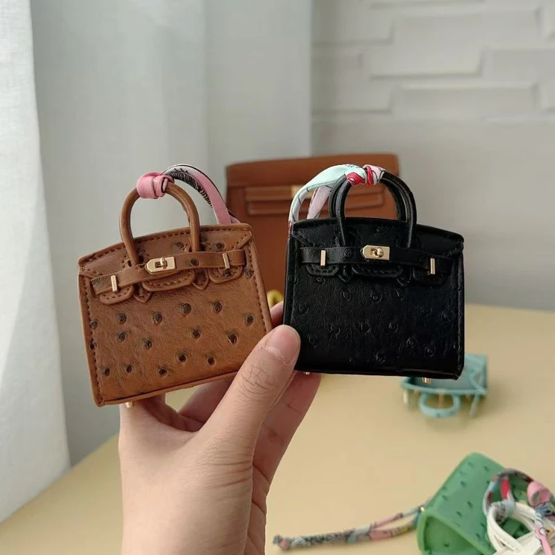Ostrich Handmade Mini Bag PU Leather Handbag Keychain Cute Pendant Bag Headset Bags Keychain Fashion Creative Mini Luxury Wallet