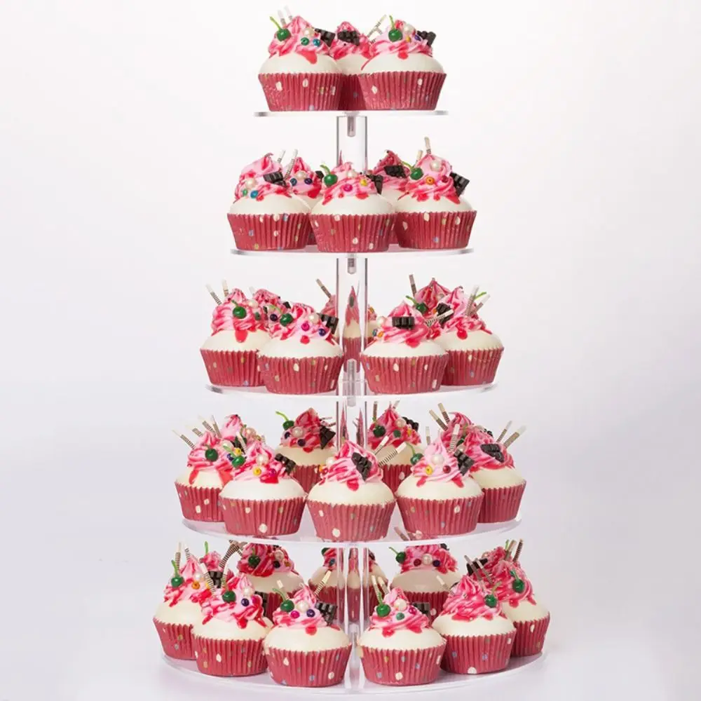 

Clear Acrylic Cupcake Stand 3/4/5 Tier Round Shape Dessert Display Holder Detachable Design Widely Use Cake Serving Rack