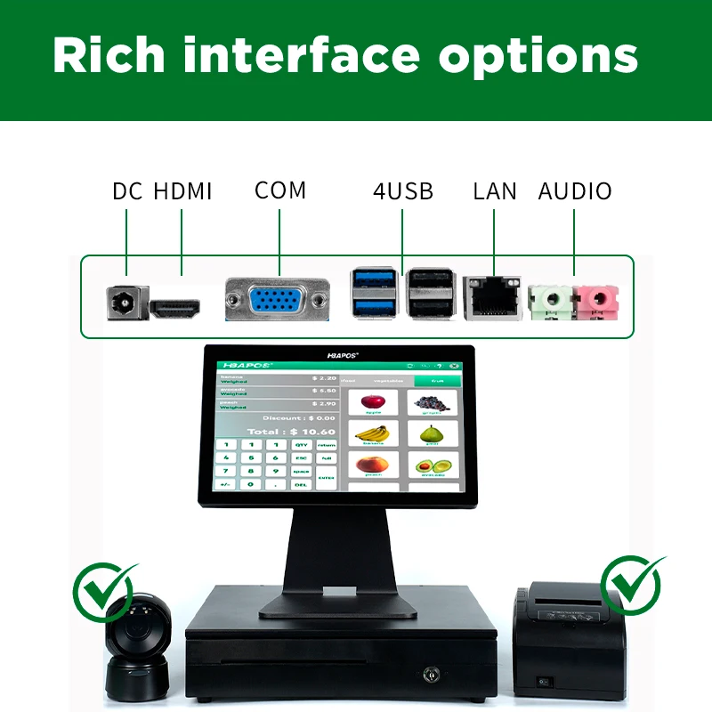 ATV&UTVPOS System 15.6 Inch J1900 Single&Double Touch Screen Terminal Electronic Casier Machine