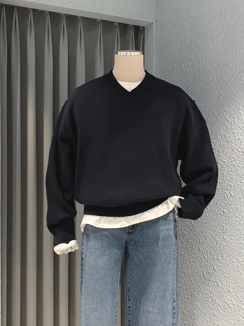 

Slim Fit Long Sve V-Ne Knitwear Men's High-End Core Spun Yarn Sweatirt Trendy Casual Wear Spring Autumn Season