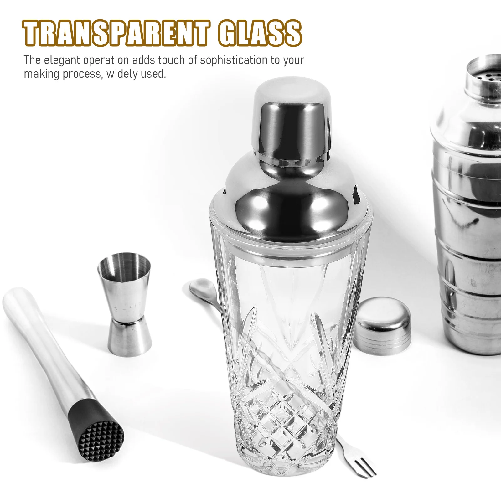 

Glass Cocktail Shaker Clear Drink Shaker Stainless Steel Lid Cocktail Mixer Suitable for Milk Tea Wine Bar Party Mixing Cup