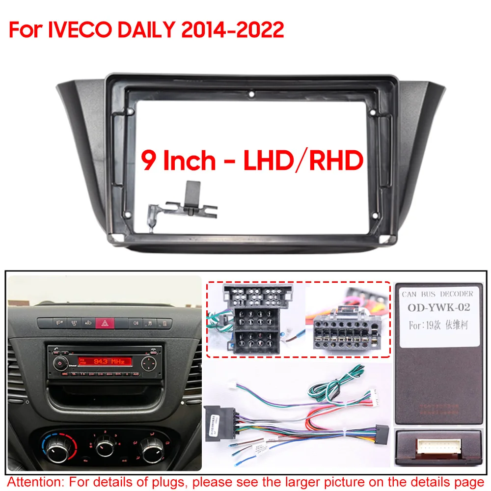 Para IVECO DAILY 2014-2022, Kit de Instalação de Rádio Automotivo 9 Polegadas/LHD/RHD, Painel Estéreo, Moldura de Montagem no Painel, Fascia