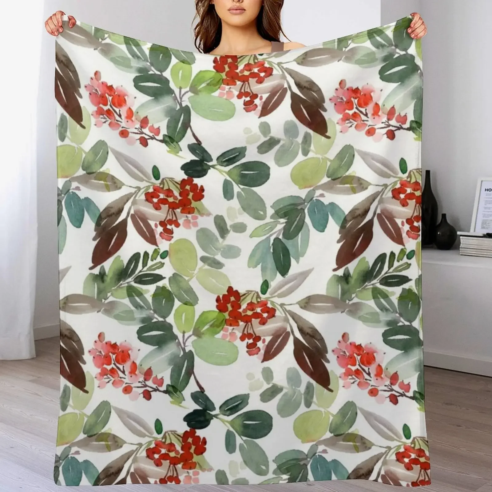 Watercolour Rowan Berries Throw Blanket Soft Big Sofa Thin Thermals For Travel Blankets