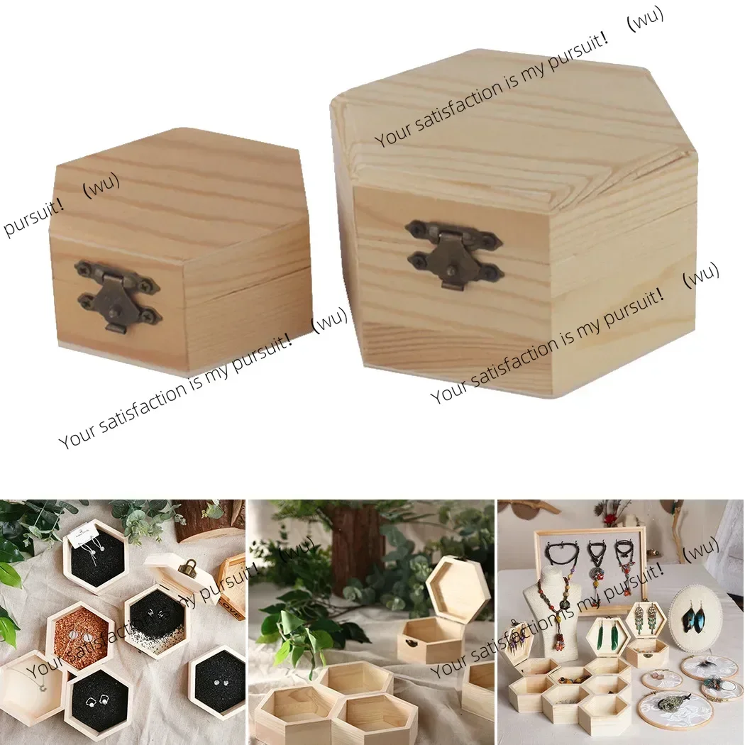 Wooden hexagonal storage box, suitable for DIY toys, handicrafts, decoration