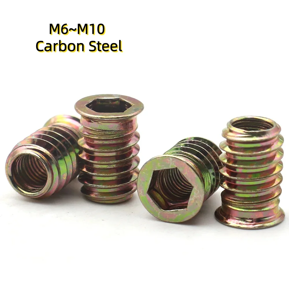 10pc/lot M6~M10 Threaded For Wood Furniture Zinc Alloy Iron Inside Carbon Steel Hex Socket Drive Insert Nuts