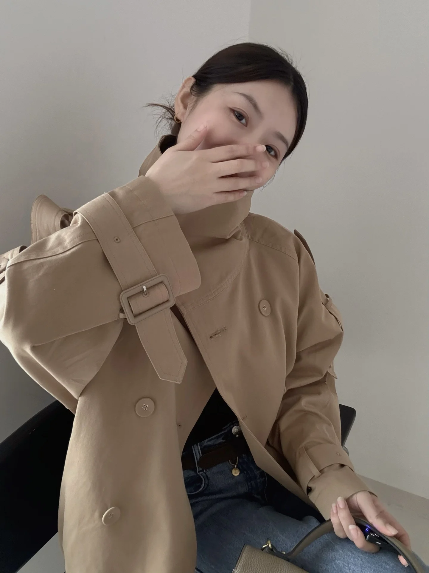 

Autumn Winter Cotton Women's Windbreaker XU LU Durable Faionable Commuter Sle ort Length Double Breasted Coat