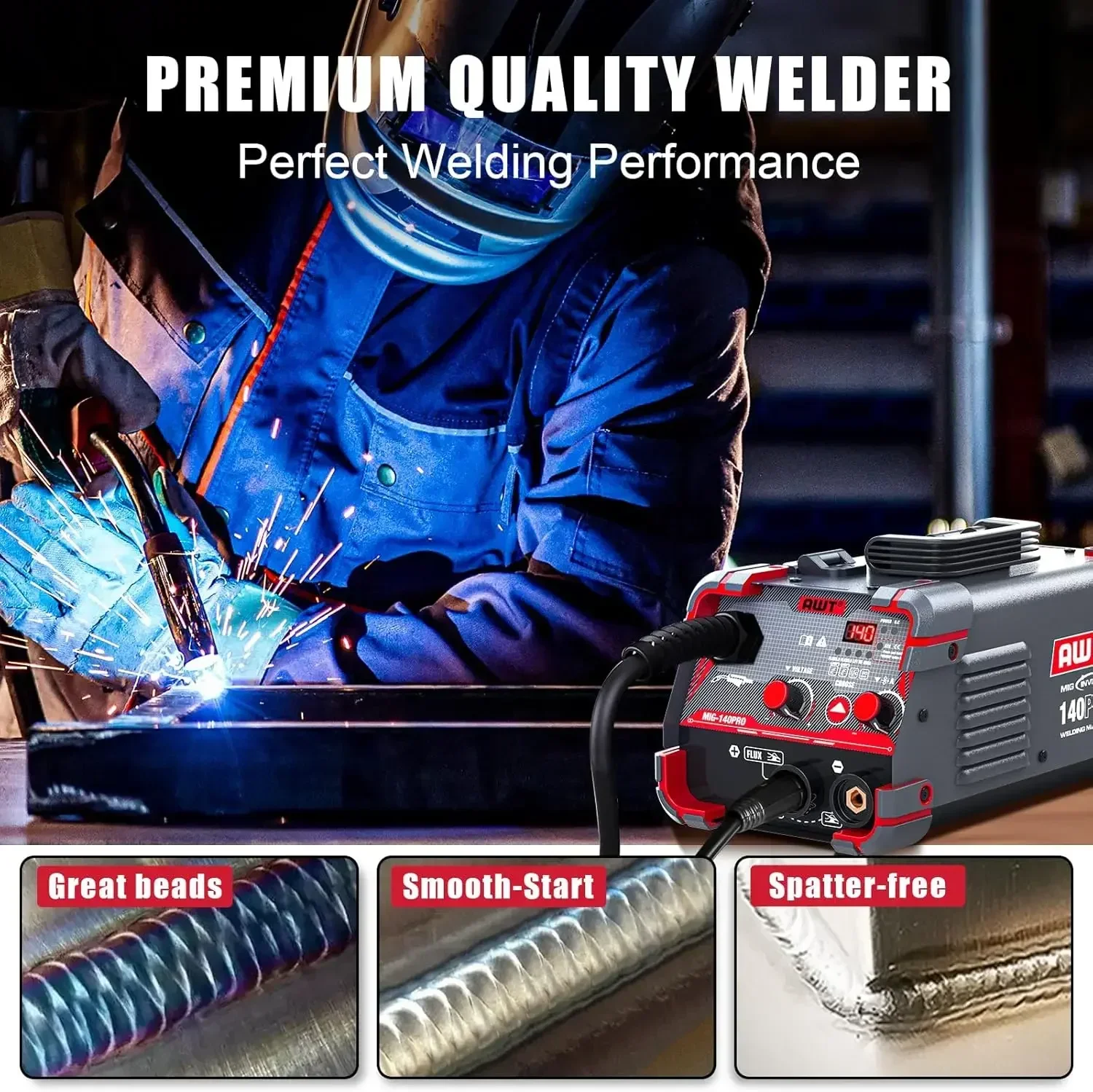 140Amp MIG Welder Flux Core MIG Welder/Stick/Lift TIG 3 in 1 Welding Machine, Welder Machine 110V With Synergy IGBT Inverter