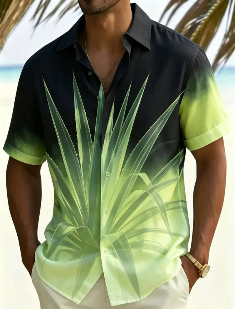 Camisa Casual Masculina com Estampa Gradiente Tropical, que Capta a Vibe Descontraída do Verão para Todas as Suas Escapadas em Climas Quentes