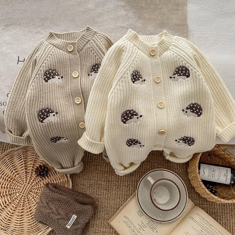 

Весенне-осенние комбинезоны для малышей: Очаровательные вязаные ромперы в корейском стиле для младенцев