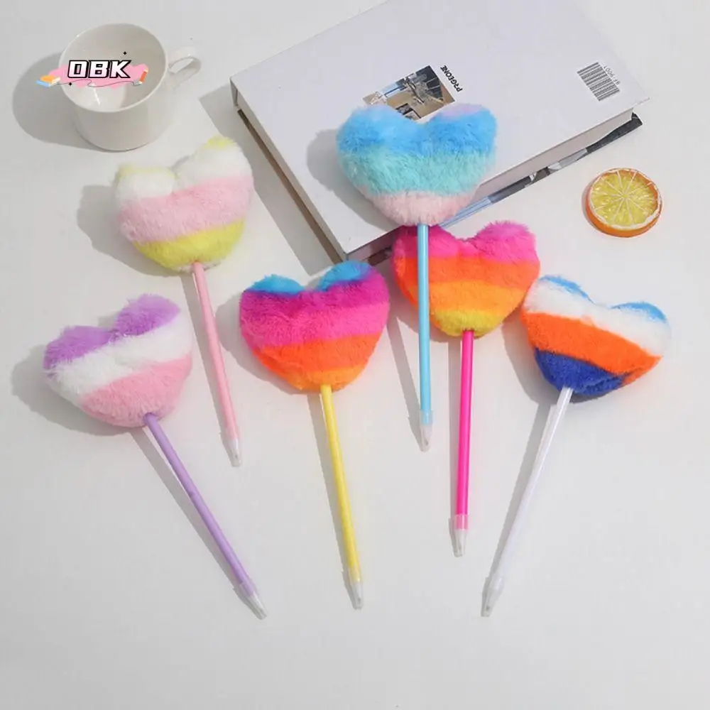 

Gradient Heart Shape Children's Plush Pen Signature Pen Handwriting Plush Ballpoint Pen Neutral Gel Pen 0.7mm Student Gel Pen