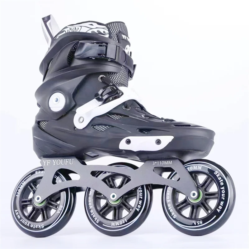 3X110mm Adults Inline Speed Skates for 110mm Max Wheel Racing Skating Shoes with ILQ-9 Bearing CNC Alloy 7075 Skate Frame Base