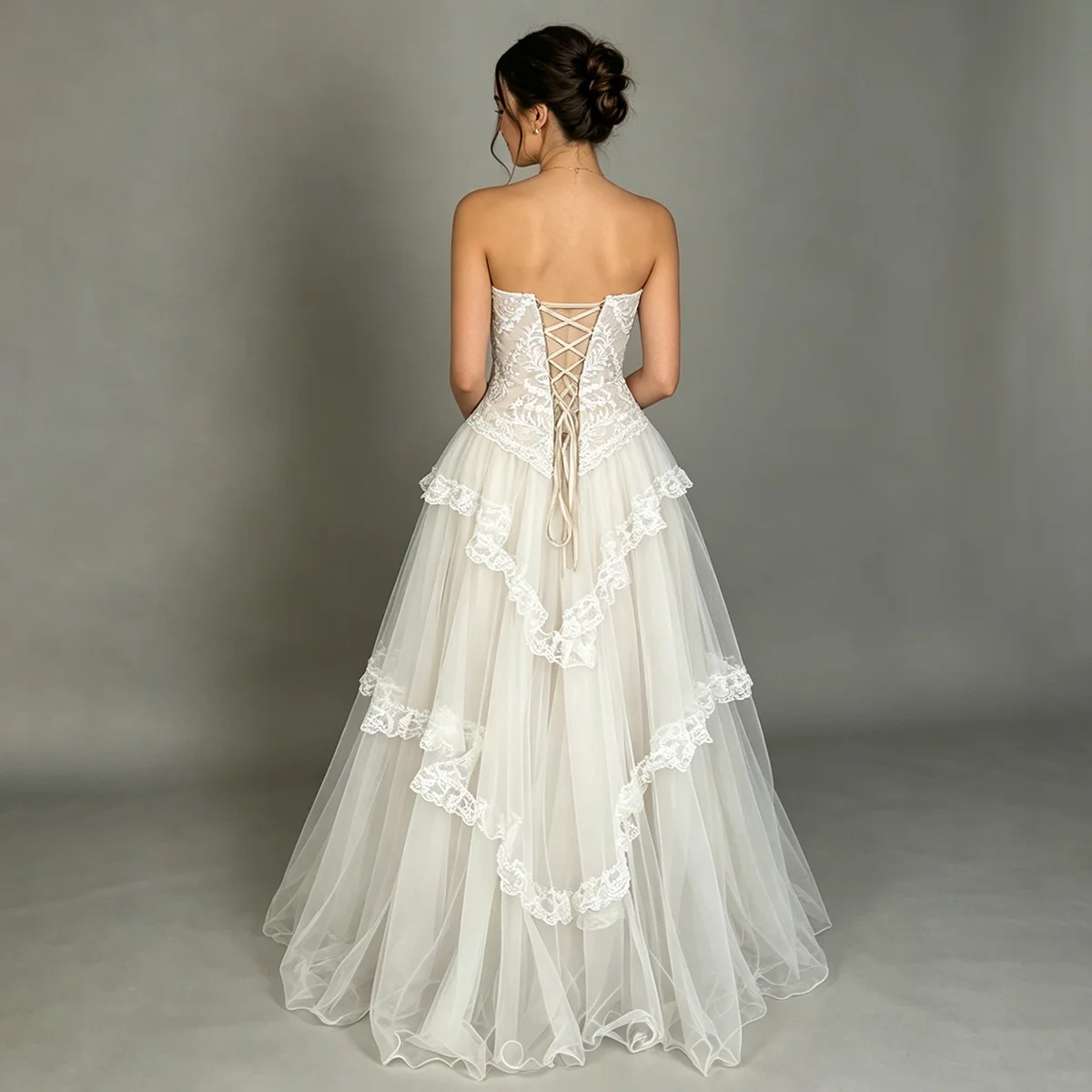 Lace Corset Top A Line Ruffled Bridal Gowns Fully Lined Sleeveless Customized Plus Size Real Photos Two Pieces Wedding Dress