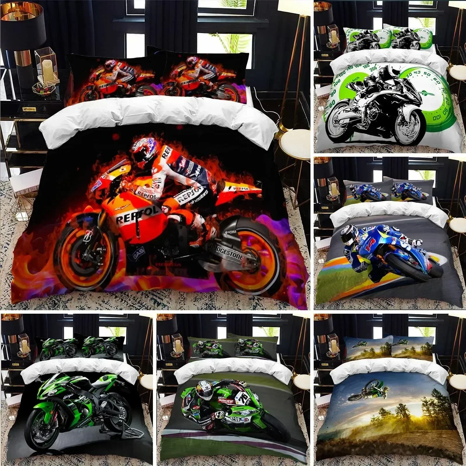 

Motorcycle Rider Bed Duvet Cover Set Queen Calico Twin Size Comforter Cover Bedding Set Single King Soft Polyester Quilt Cover D