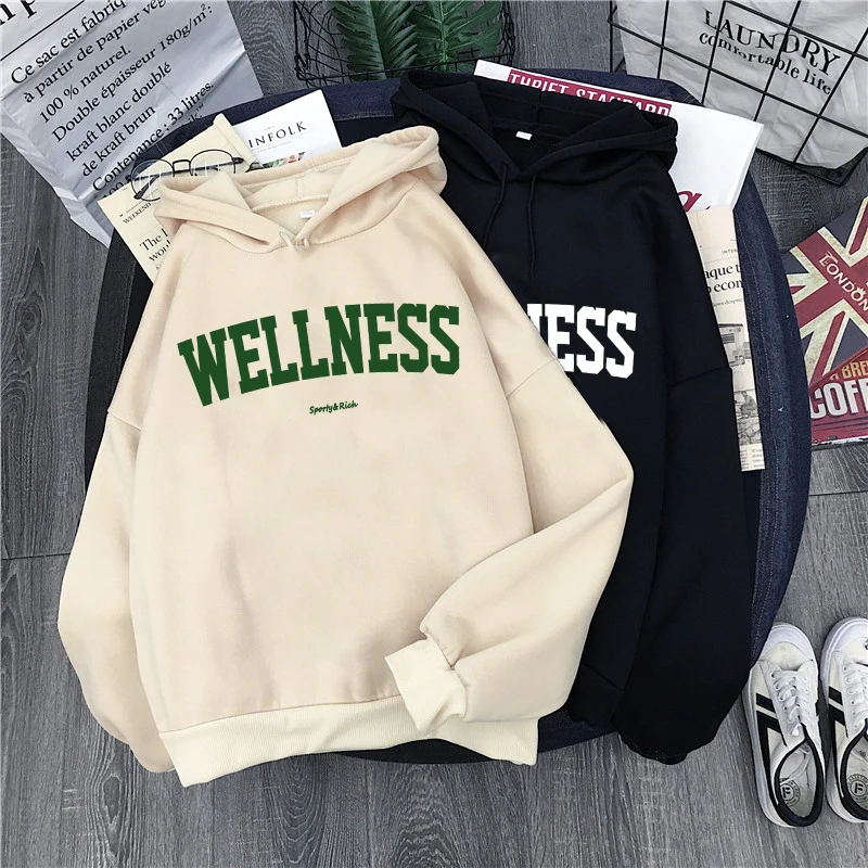 Hirsionsan Casual Letter Print Hoodies Women Basic Loose Polyester Long Sleeve Female Sweatshirt Vintage Fleece Ladies Clothes