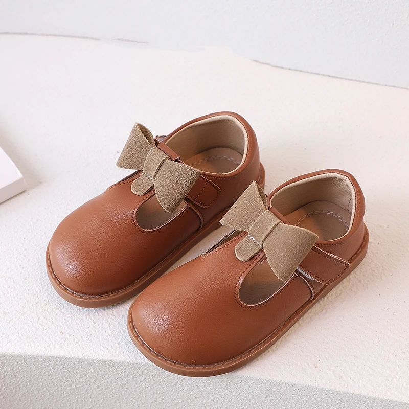 Spring Autumn Genuine Leather Cute Bow Baby Girl\'s Mary Jane Casual Shoes Comfortable Arch Insole Non-slip Children\'s Flat Shoe