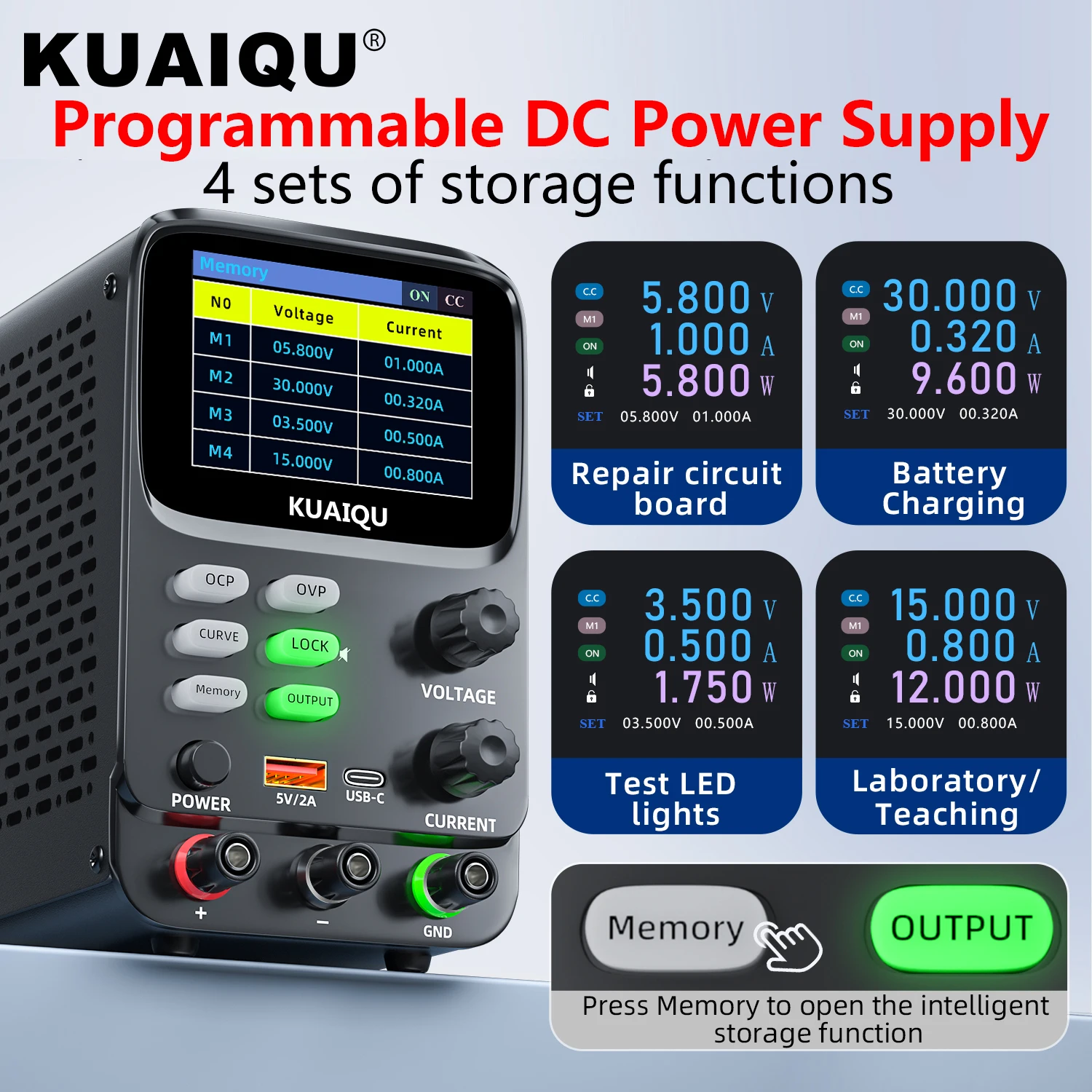 Programmable Adjustable Power Supply DC Laboratory Bench Power Supply 4 sets of data storage 5-digit Display 30V 10A 60V 5A OCP