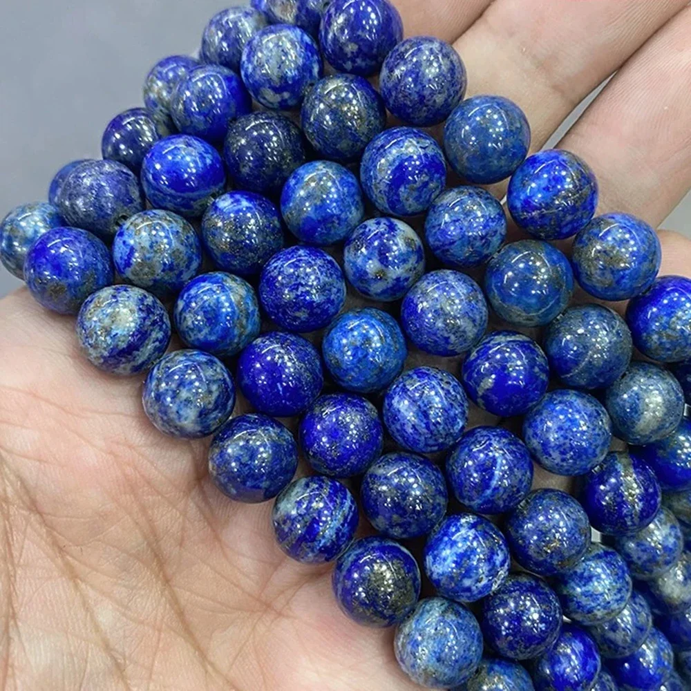 Natural Stone No Dyed Lapis Lazuli Round Loose Beads for Jewelry Making DIY Bracelet Earrings Accessories 15'' 4/6/8/10/12mm