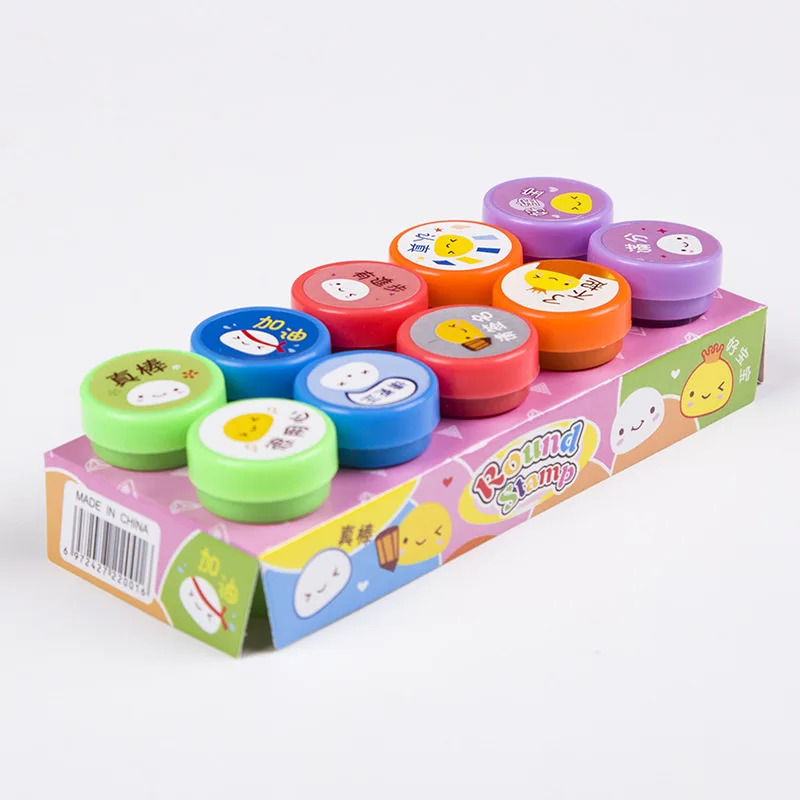 10pcs Assorted Stamps for Kids Self-ink Stamps Children Toy Stamps Smiley Face Seal Scrapbooking DIY Painting Photo Album Decor