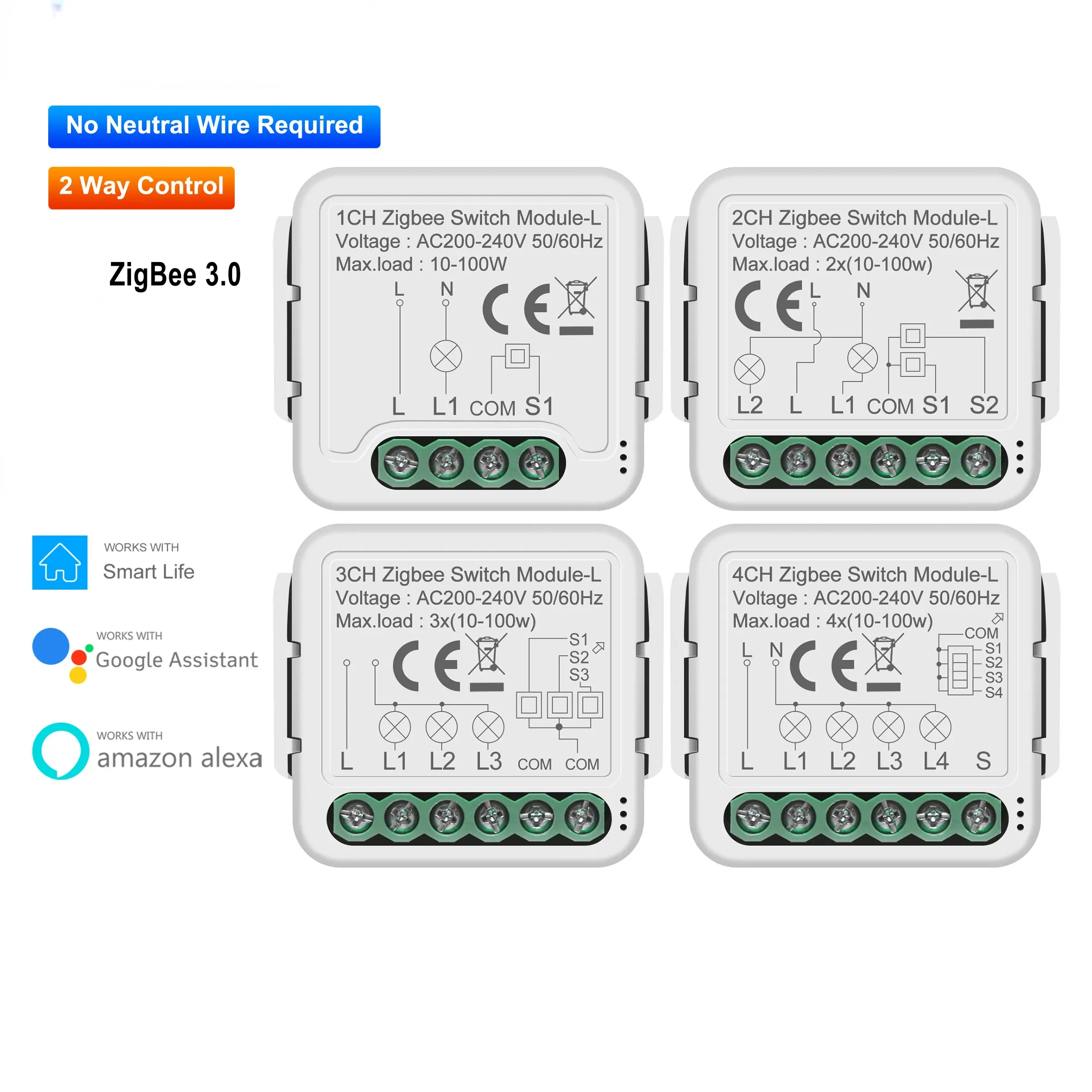 ZigBee 3.0 Smart Switch Module No Neutral Wire Required Smart Home DIY Light Breaker Works with Alexa Google Home