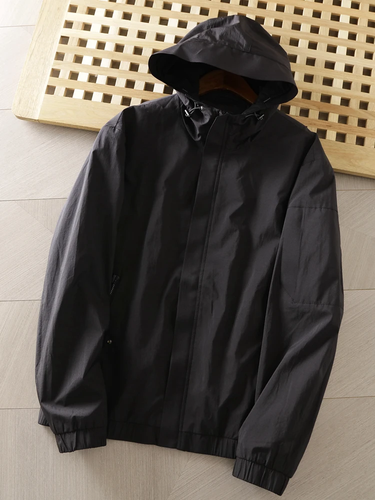 

Faionable Hooded Jaet Men's Spring Autumn 2023 Versatile Simple Sle Outerwear Trendy Zipper Closure Long Sve Stan...
