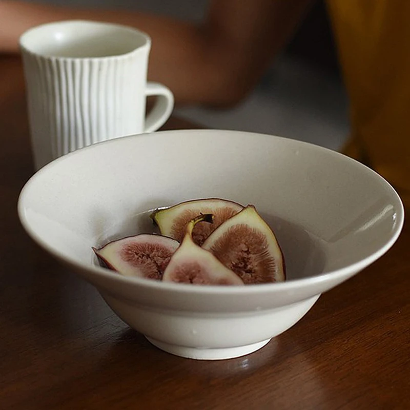 

Simple White Ceramic Tableware for Kitchen, Fruit and Sand, Student Dormitory, Noodle Bowl, Salad Bowl, Microwave Safe