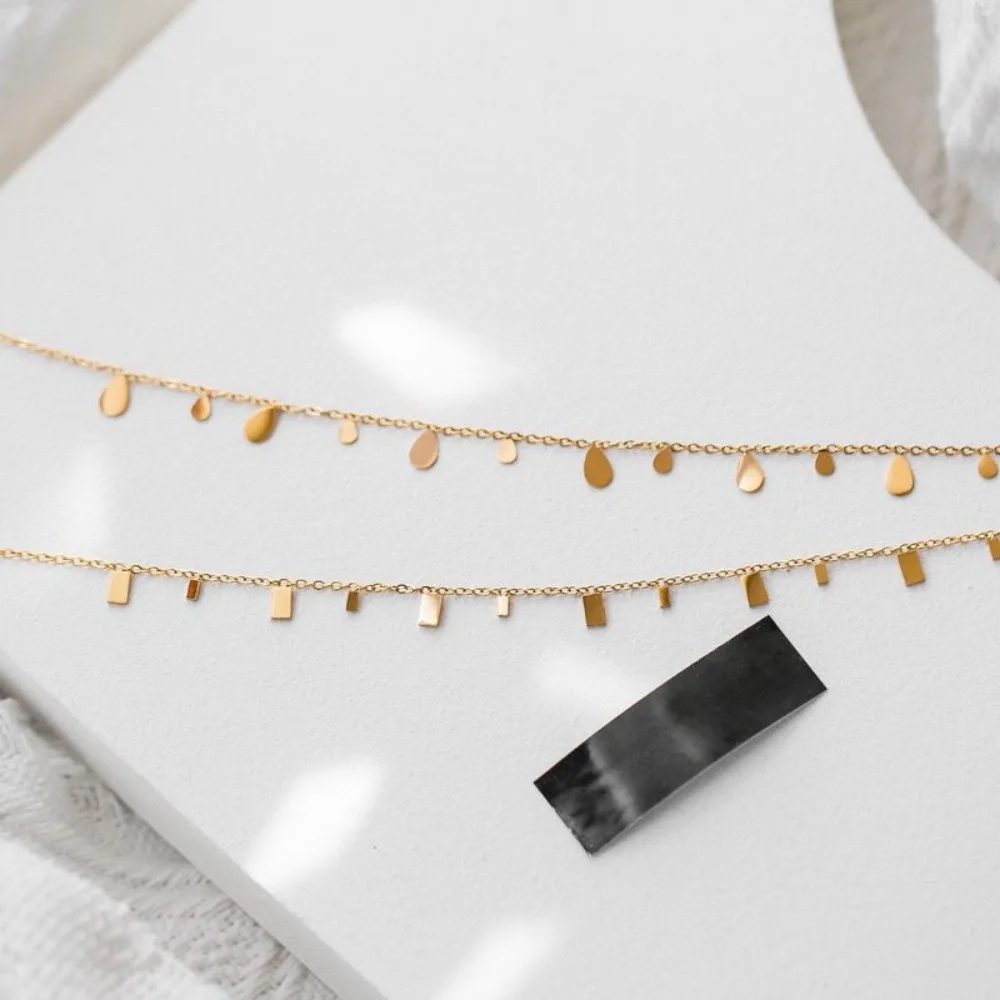 Stainless Steel Temperament Gold Color Water Drop Pendant Necklace for Women Luxury Geometric Clavicle Chain Jewelry Colorfast