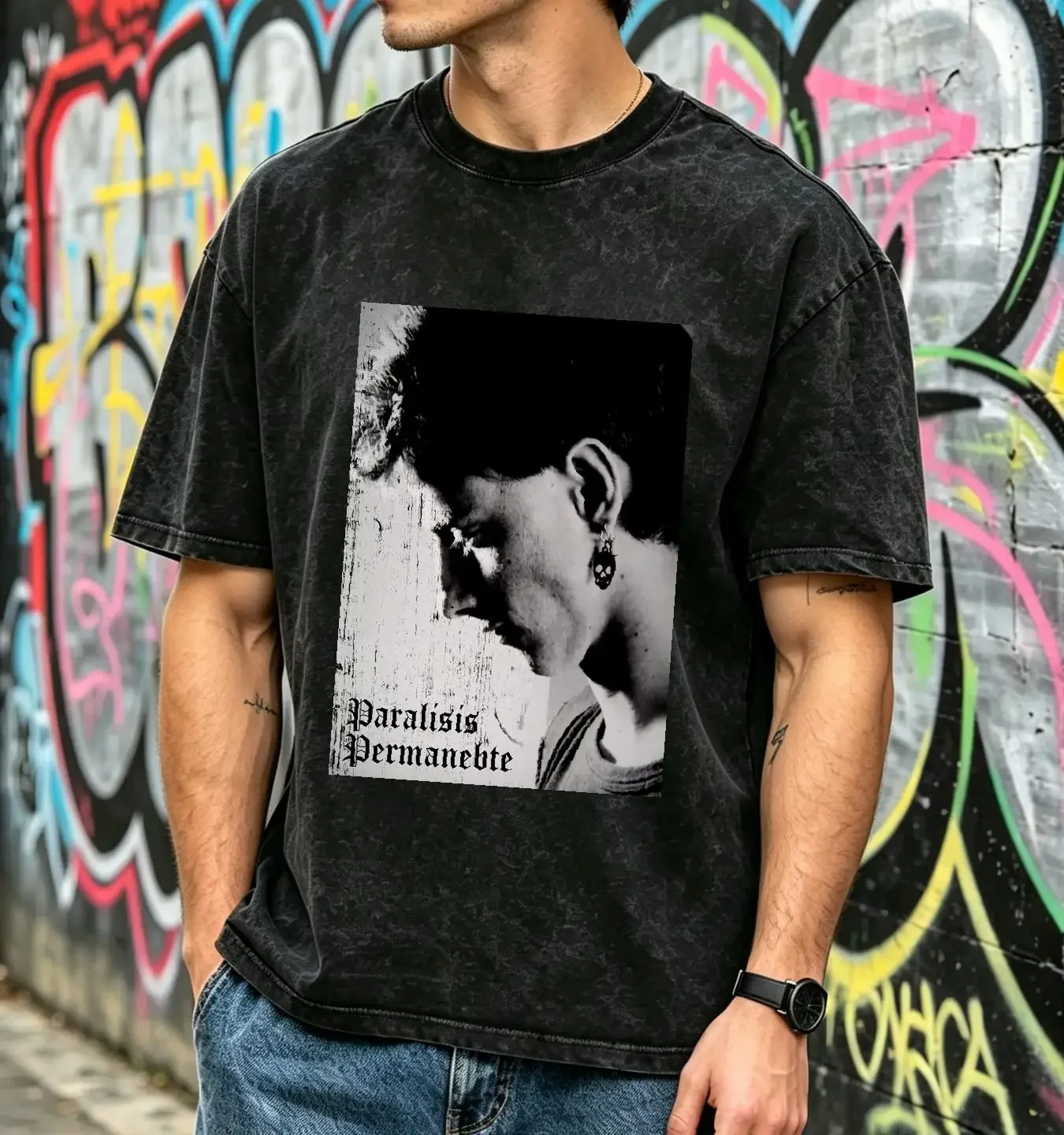 washed T Shirt Paralisis Permanente Eduardo Benavente Black Band Post Punk Go vintage Washed Unisex Slightly homme fashion