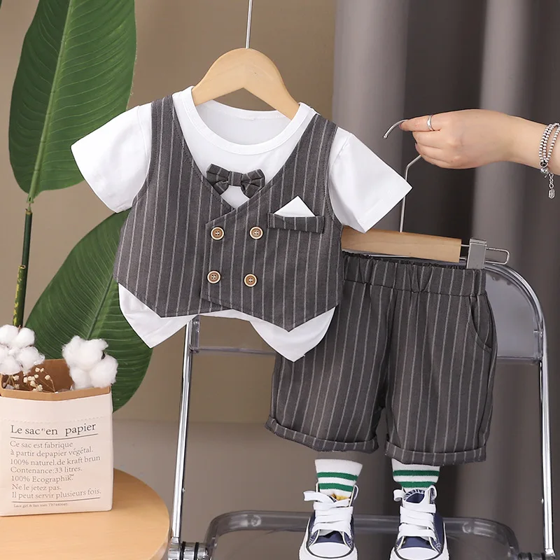 Boys  two-piece set  foreign style children's clothes summer suit handsome little children's dress baby short-sleeved weeks old