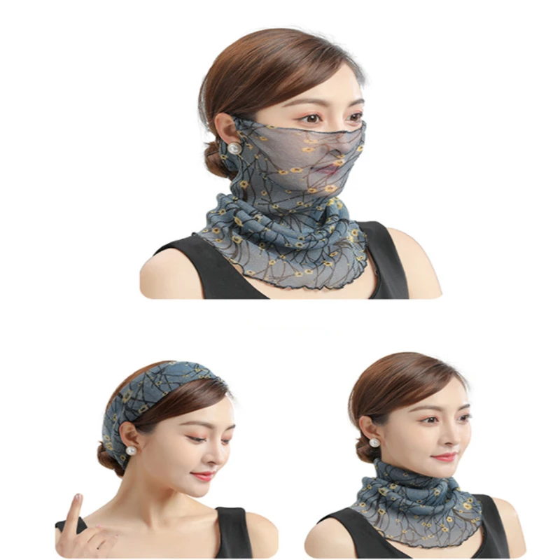 Spring Summer Chiffon Neck Collar Scarf Women Head Thin Sunscreen Variety Small Silk Anti-UV Scarf Mask Multi-Function Scarf