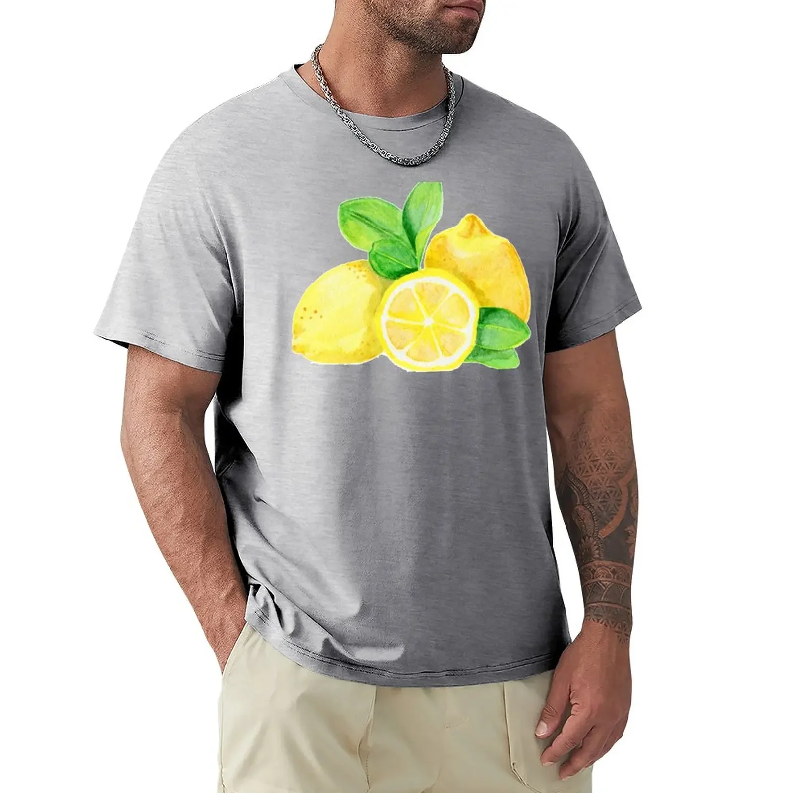 summer tops vintage clothes mens t shirt Watercolor lemon men clothing harajuku oversized graphic t shirts